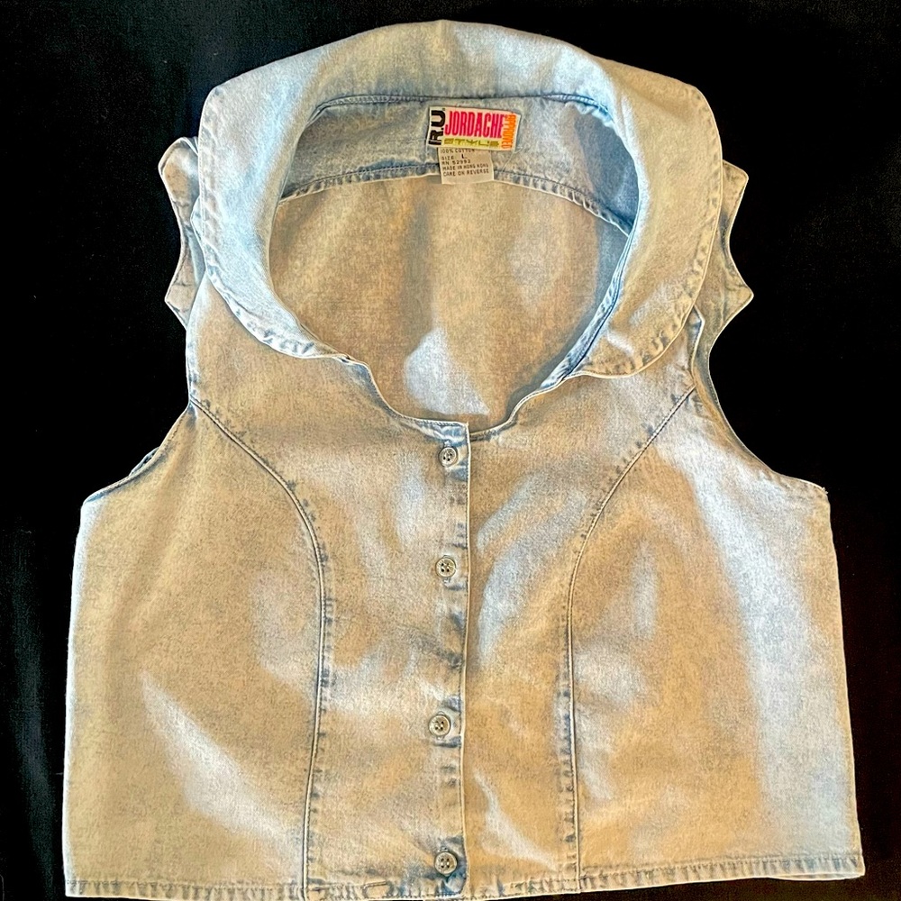 Vintage 80s Jordache R. U. Style approved sleeveless denim button up top